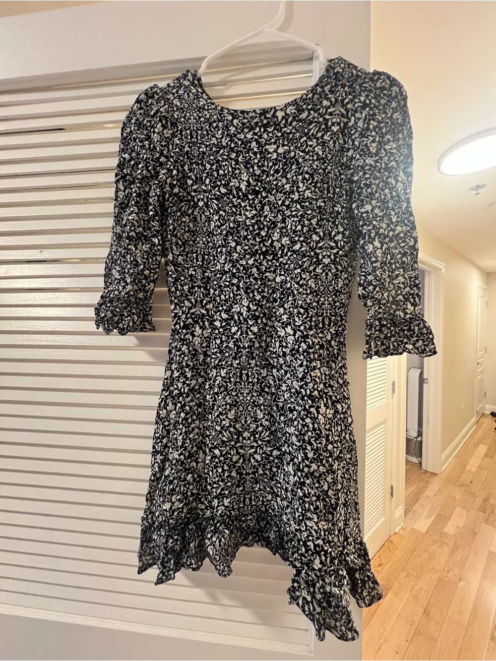 Reformation Black and White Floral Smocked Mini Dress